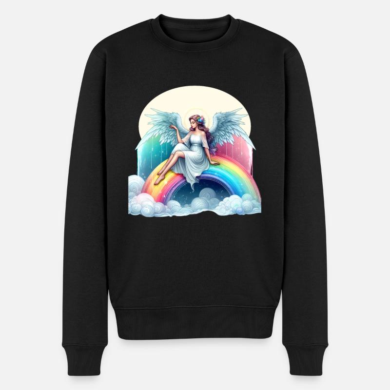 Engel auf Regenbogen - Männer Premium Bio Pullover - Schwarz