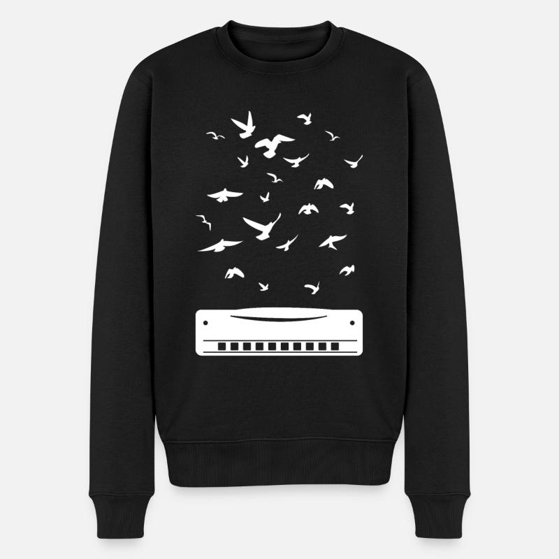 Playing Harmonica Player Harmonica Instrument - Männer Premium Bio Pullover - Schwarz