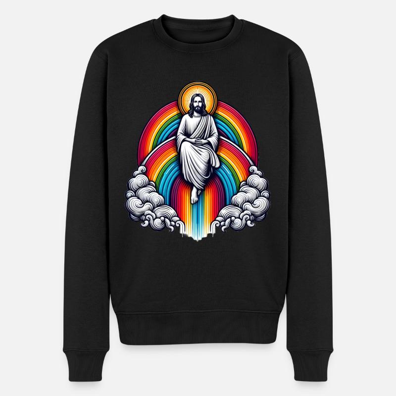 Jésus sur un arc-en-ciel - Pull Premium bio Homme - noir