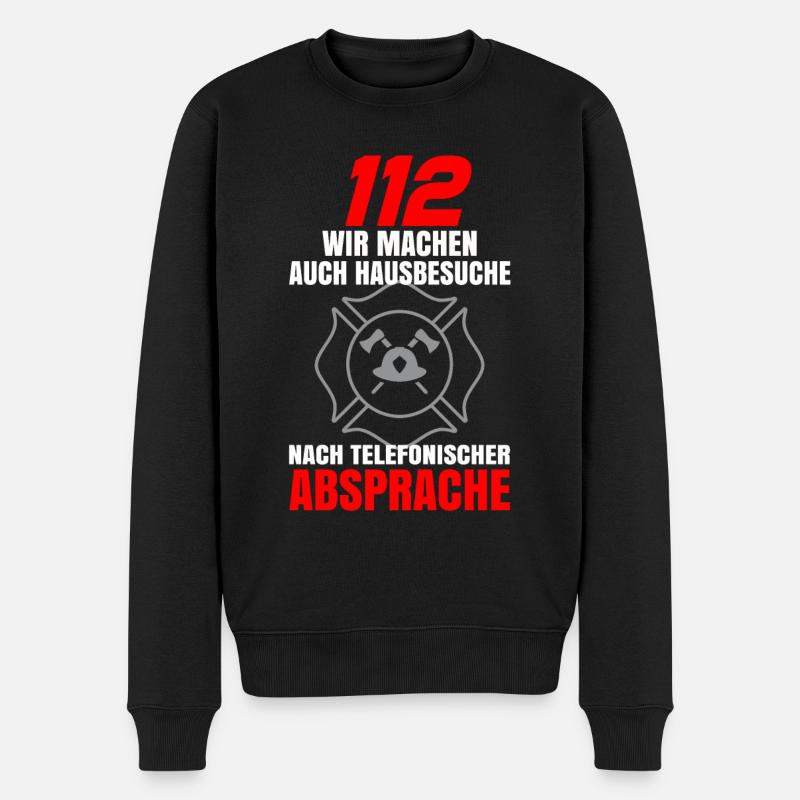 Feuerwehr Tshirt Firefighter Feuerwehrmann 112 - Männer Premium Bio Pullover - Schwarz