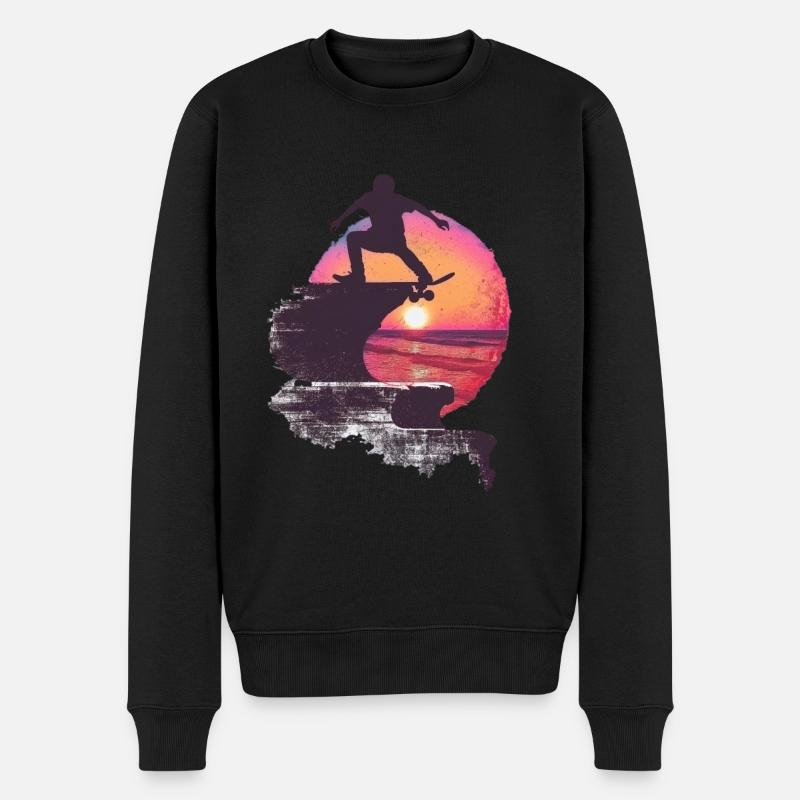 Skateboarder Silhouette Sonnenuntergang - Männer Premium Bio Pullover - Schwarz