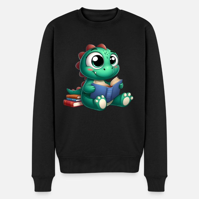 Dino liest ein Buch - Männer Premium Bio Pullover - Schwarz