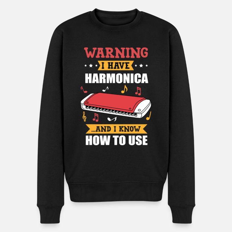 Lustige Mundharmonika Harmonist Musiker Spruch Geschenk - Männer Premium Bio Pullover - Schwarz