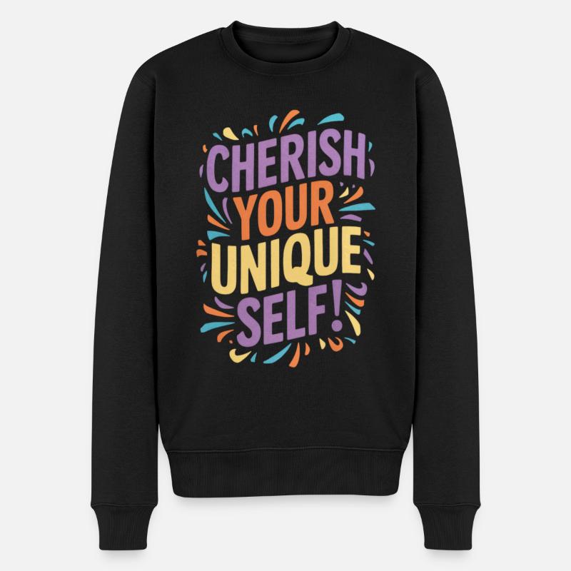 Cherish Your Unique Self Botschaft - Männer Premium Bio Pullover - Schwarz