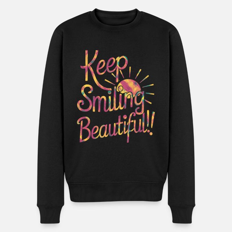 Keep Smiling Beautiful - Positiver Spruch - Männer Premium Bio Pullover - Schwarz
