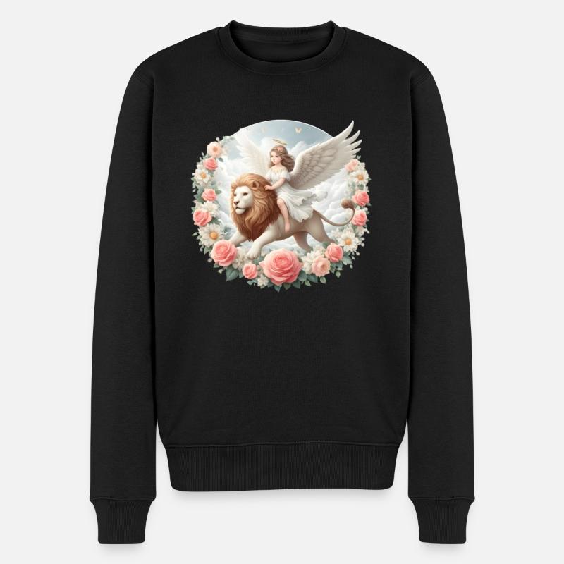 Ange sur un lion - Pull Premium bio Homme - noir