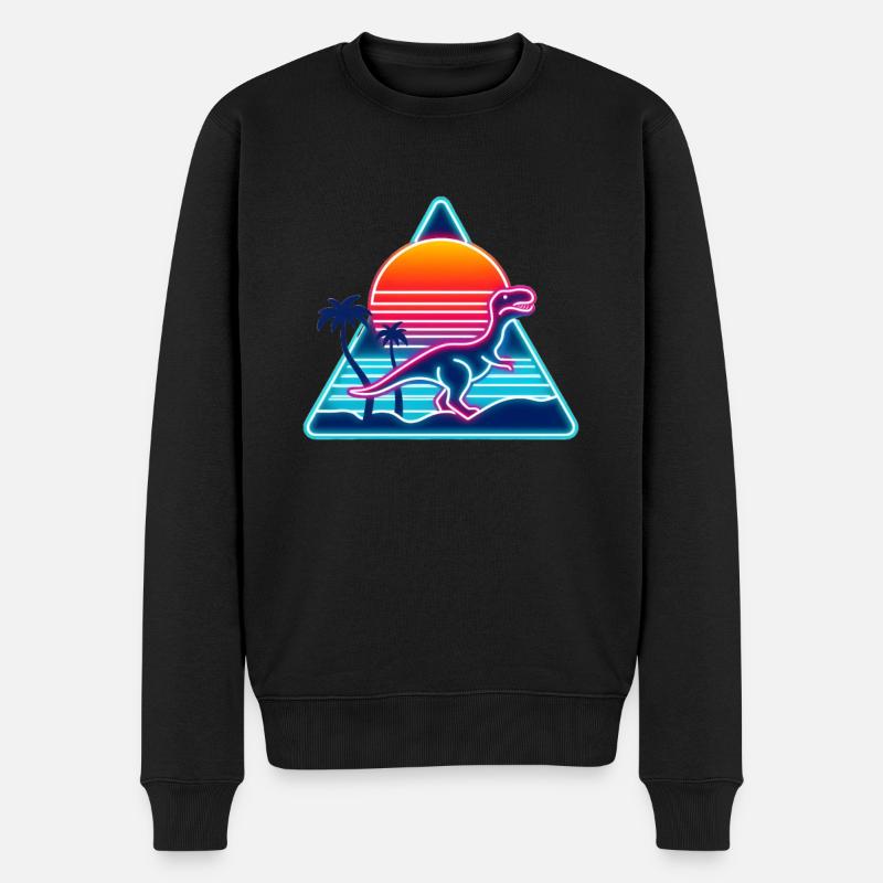 Retro Dinosaur in 80s Triangle - Men's Premium Organic Jumper - black