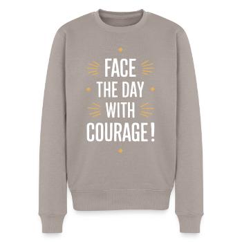Commencez la journée avec courage - Pull Premium bio Homme - taupe - Devant - Nico (187cm)