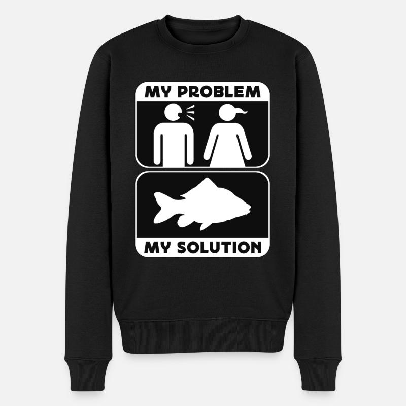 Carp Fisherman My Problem My Pictogram Mom Dad - Männer Premium Bio Pullover - Schwarz