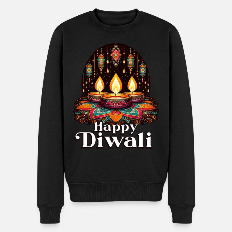 Happy Diwali - Männer Premium Bio Pullover - Schwarz