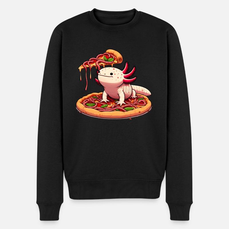 Pizza-Party für Axolotl - Männer Premium Bio Pullover - Schwarz