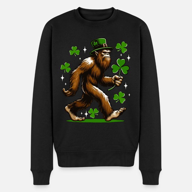 Bigfoot mit Kleeblatt - Männer Premium Bio Pullover - Schwarz
