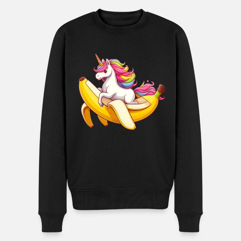 Einhorn reitet Banane - Männer Premium Bio Pullover - Schwarz