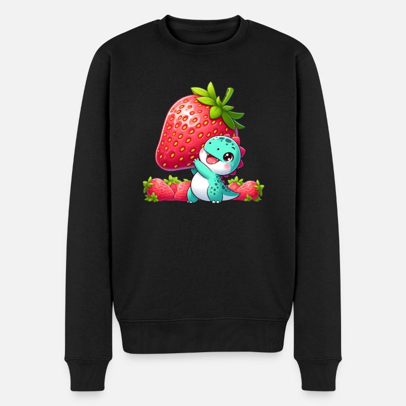 Dinosaurier mit Riesen-Erdbeere - Männer Premium Bio Pullover - Schwarz
