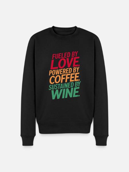 Angetrieben Von Liebe, Kaffee & Wein - Männer Premium Bio Pullover - Schwarz