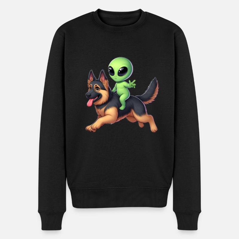 Alien auf Schäferhund - Männer Premium Bio Pullover - Schwarz