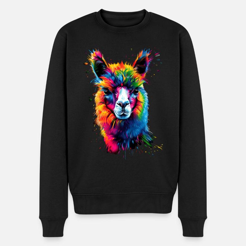 Alpaka Pop Art Bunte Farben Lama Regenbogen Alpaka - Männer Premium Bio Pullover - Schwarz