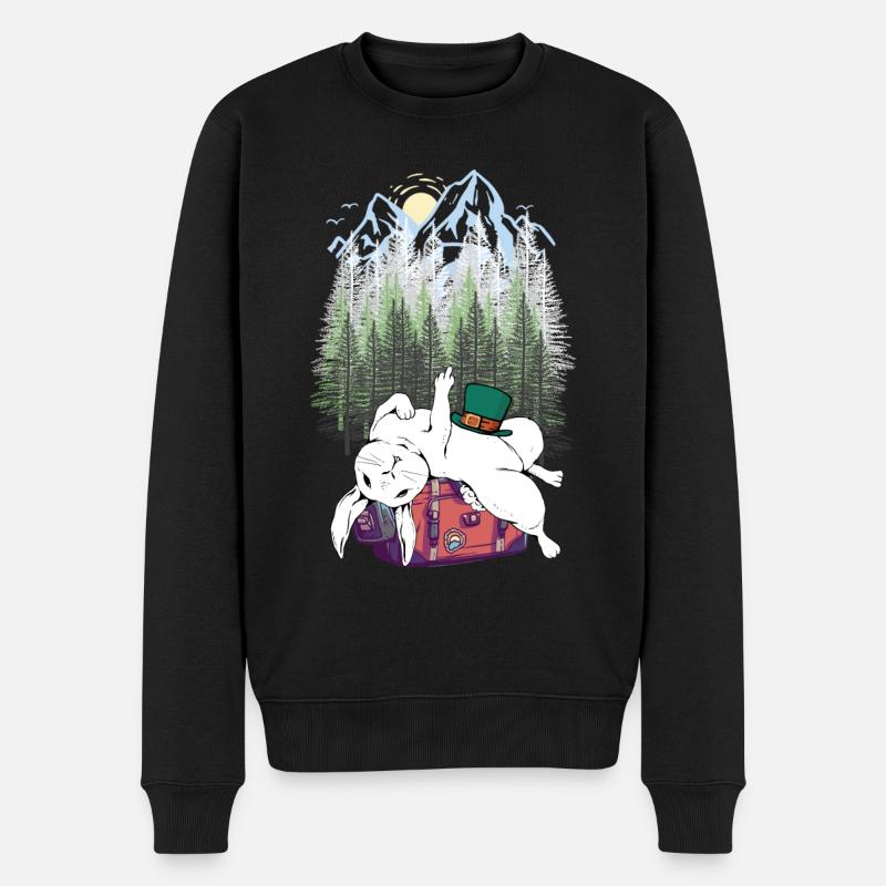 Hase Koffer Urlaub Nager Reise Gebirge Berge Wald - Männer Premium Bio Pullover - Schwarz
