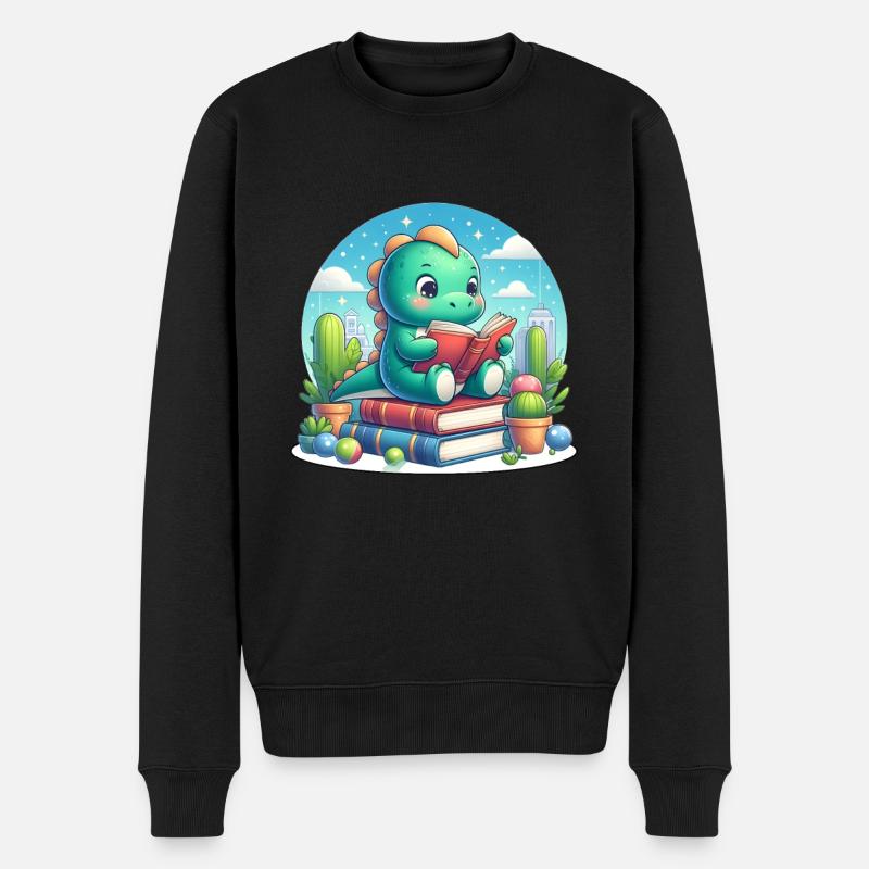 Lesender Dinosaurier - Männer Premium Bio Pullover - Schwarz