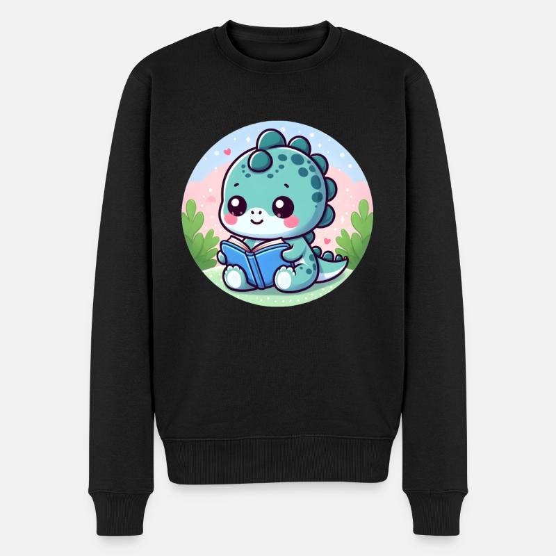 Lesender Dinosaurier - Männer Premium Bio Pullover - Schwarz