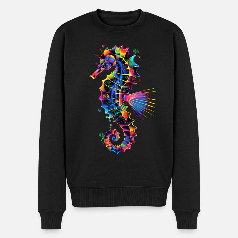 Seepferdchen Pop Art Bunt Aquarist Süßes Seepferd - Männer Premium Bio Pullover - Schwarz