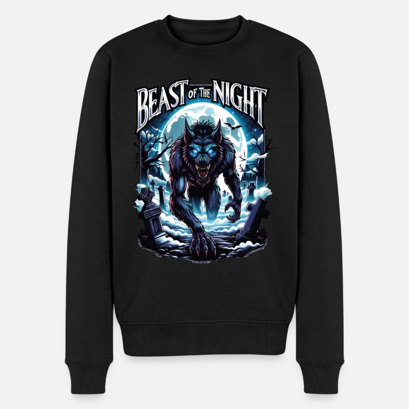 Bestie der Nacht - Werwolf Design. Gruselig, cool - Männer Premium Bio Pullover - Schwarz
