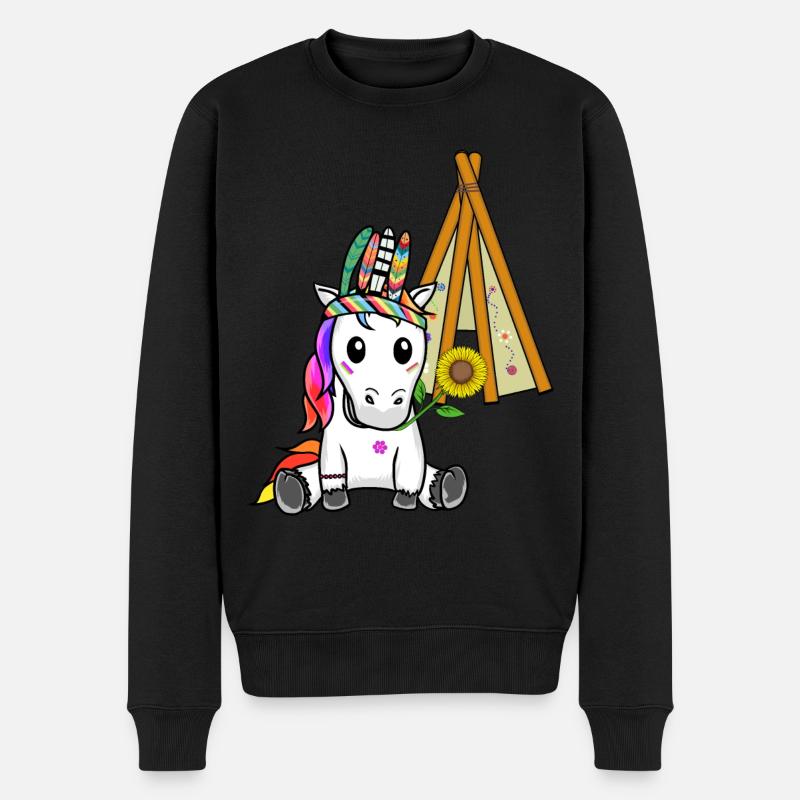 Einhorn Tipi Hippie Einhörner Schamane Sonnenblume - Männer Premium Bio Pullover - Schwarz