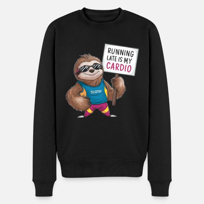 Faultier mit humorvollem Schild - Männer Premium Bio Pullover - Schwarz
