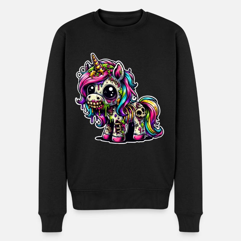 Einhorn Zombie Monster - Männer Premium Bio Pullover - Schwarz