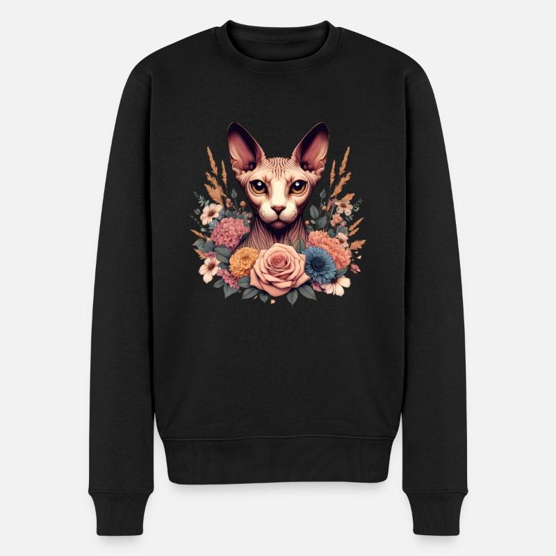 Chat Sphynx avec Fleurs - Pull Premium bio Homme - noir