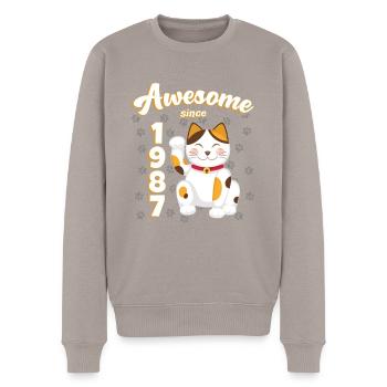 1987 Geburtstag Awesome since Katze Maneki neko - Männer Premium Bio Pullover - Taupe - Vorne - Nico (187cm)