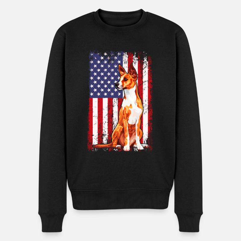 basenji american flag, basenji - Männer Premium Bio Pullover - Schwarz