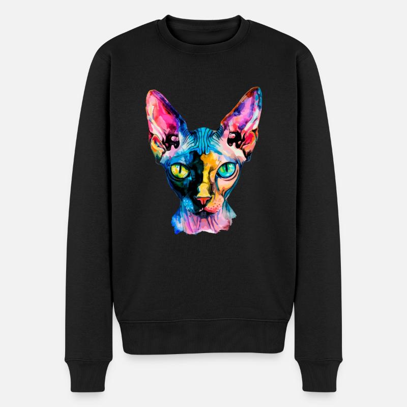 Sphynx illustration, funny sphynx cat - Männer Premium Bio Pullover - Schwarz