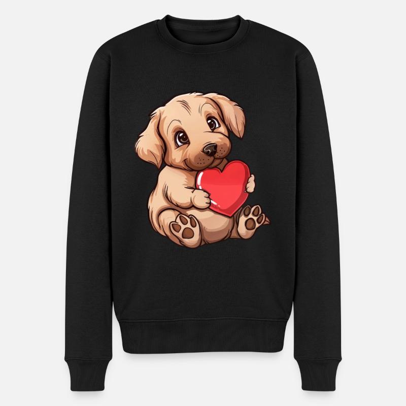Adorable Puppy Holding a Heart - Männer Premium Bio Pullover - Schwarz