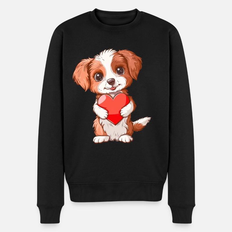 Adorable Puppy Holding Heart Illustration Perfect - Männer Premium Bio Pullover - Schwarz
