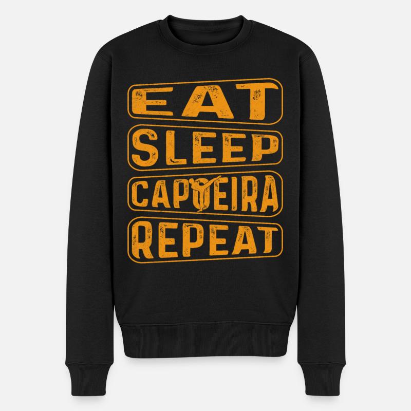 Essen Schlaf Capoeira Wiederholen - Männer Premium Bio Pullover - Schwarz