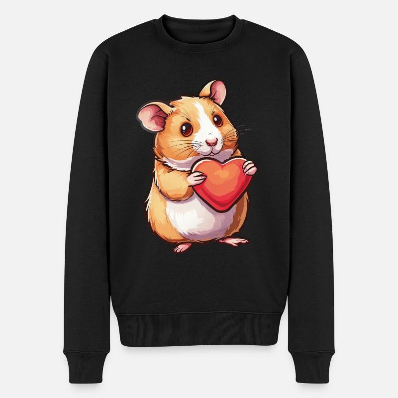 Adorable hamster tenant une illustration de coeur pour - Pull Premium bio Homme - noir