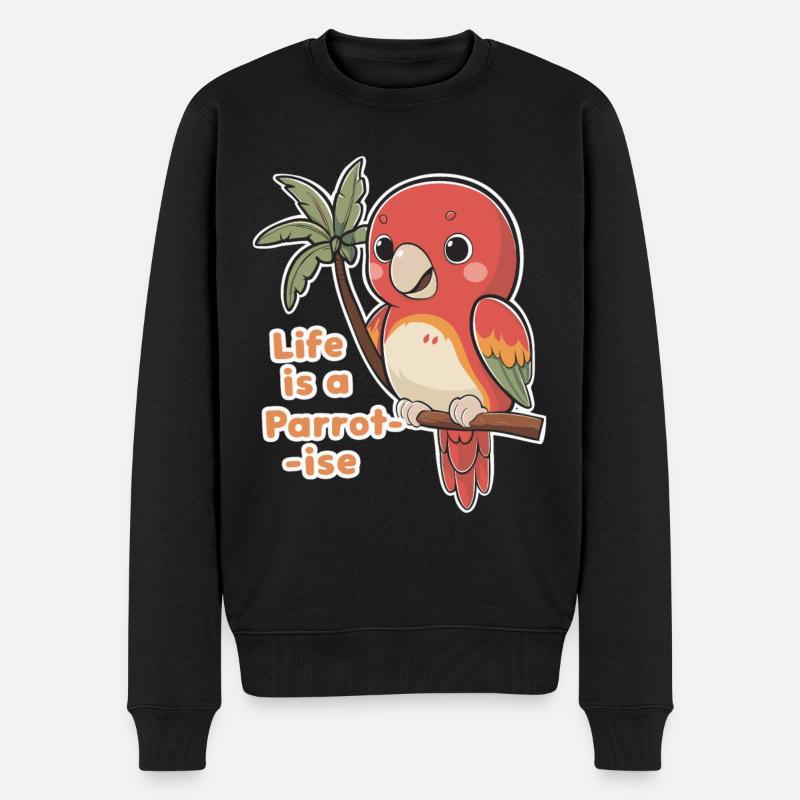 Das Leben ist ein Papagei Niedlicher Cartoon-Papagei - Männer Premium Bio Pullover - Schwarz