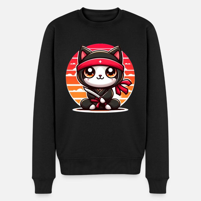 Chat ninja - Pull Premium bio Homme - noir