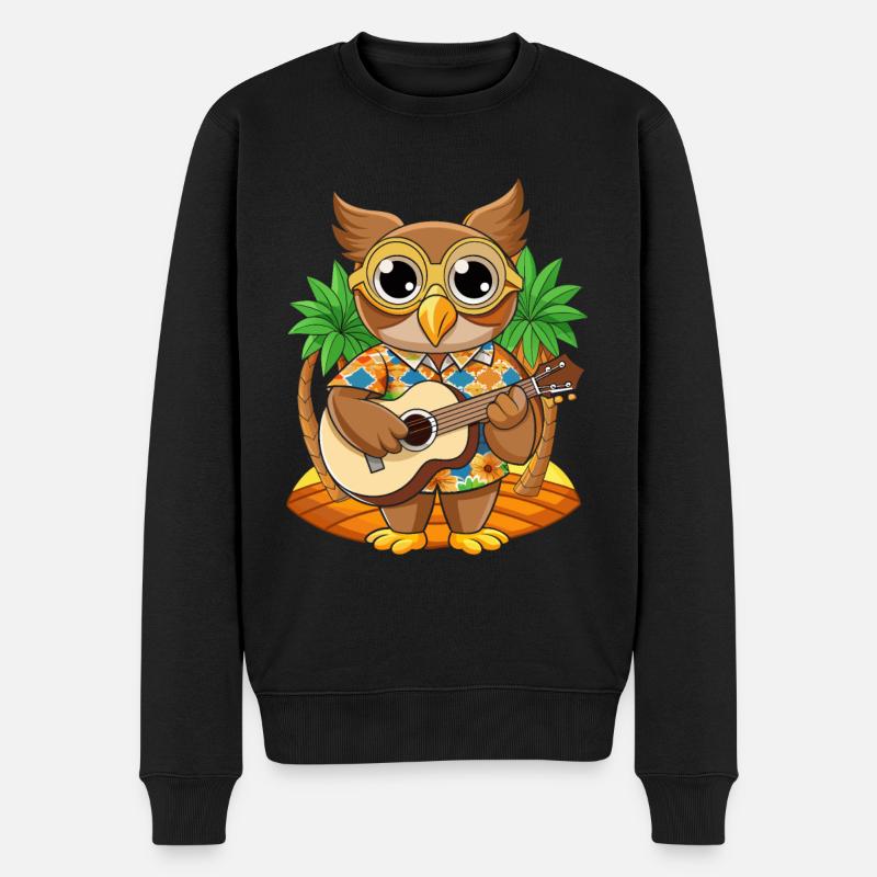 Lustige Eule Cartoon Sommer Strand Sonnenbrille Gitarre - Männer Premium Bio Pullover - Schwarz