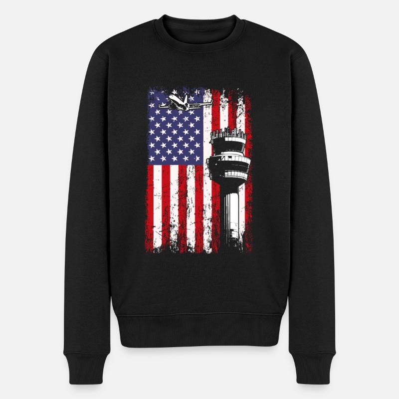 American Flag US, air traffic controller - Männer Premium Bio Pullover - Schwarz