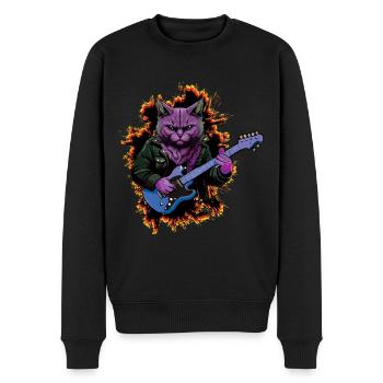 Katze spielt Akustikgitarre Instrumente Rockband - Männer Premium Bio Pullover - Schwarz - Vorne - Nico (187cm)