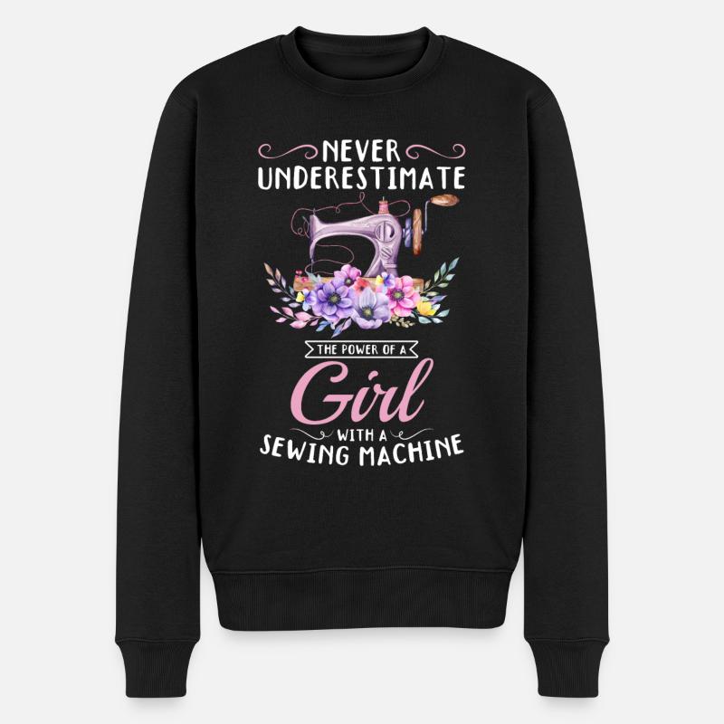 Girl with a sewing machine - Sewing Girls Seamstre - Männer Premium Bio Pullover - Schwarz
