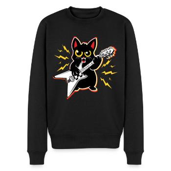 Heavy MEtal Katze Spielt Gitarre Instrumente Rock Niedlich - Männer Premium Bio Pullover - Schwarz - Vorne - Nico (187cm)