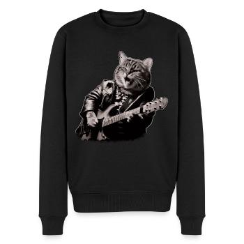 Rocker Cat spielt Gitarre Instrumente Miauen - Männer Premium Bio Pullover - Schwarz - Vorne - Nico (187cm)