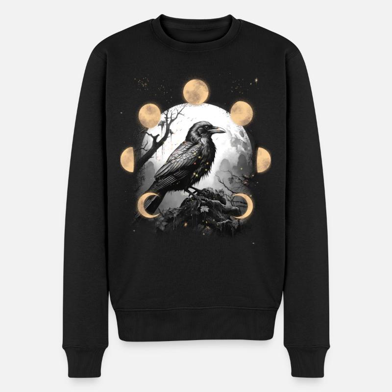 Halloween Raben Krahen Mondphasen Rabe Krähe - Männer Premium Bio Pullover - Schwarz