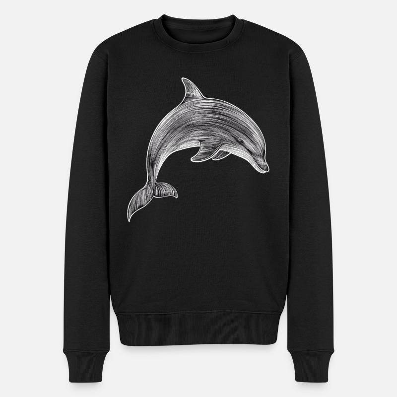 Delfin Zeichnung Illustration Schwarz-Weiß - Männer Premium Bio Pullover - Schwarz