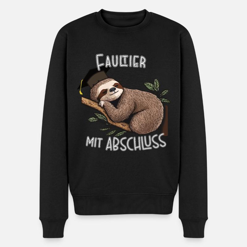 Faultier mit Abschluss - Männer Premium Bio Pullover - Schwarz