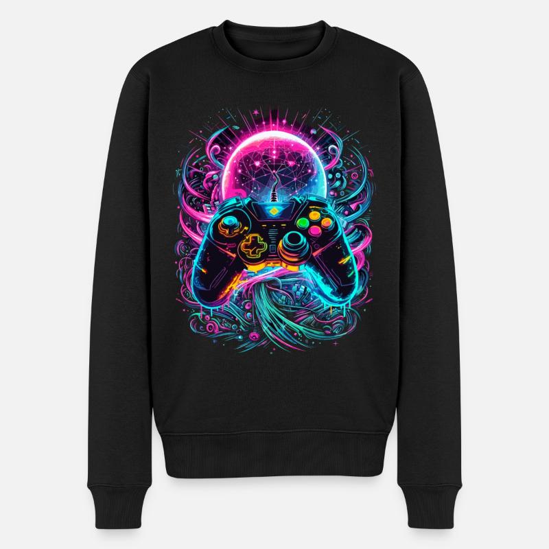 Synthwave Cyberpunk Gaming Controller - Men's Premium Organic Jumper - black