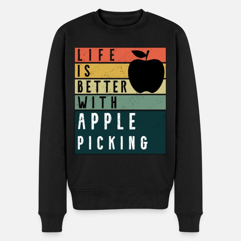 La vie est meilleure avec Apple Picking Retro - Pull Premium bio Homme - noir